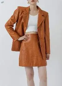 Female Leather Embossing Suede Mini Skirt