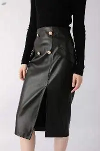 Female Leather Skirt Sheepskin Over-The-Knee