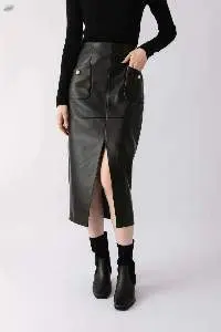 Sheepskin Leather Over the Knee  Hip Skirt