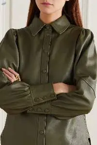 Dark Green Lambskin Sleeve Shirt Coat