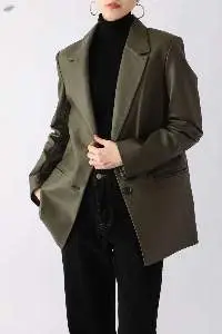 Olive Green Silhouette Suit Leather Jacket