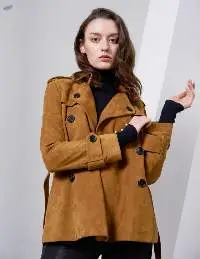 Women Medium Long Trench Leather Coat