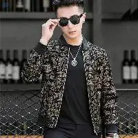 Men's Sheepskin Printed Baseball Uniform Jacket