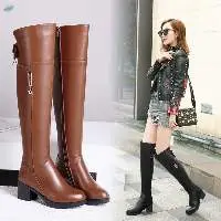 Leather Over The Knee Mid Heel Boots