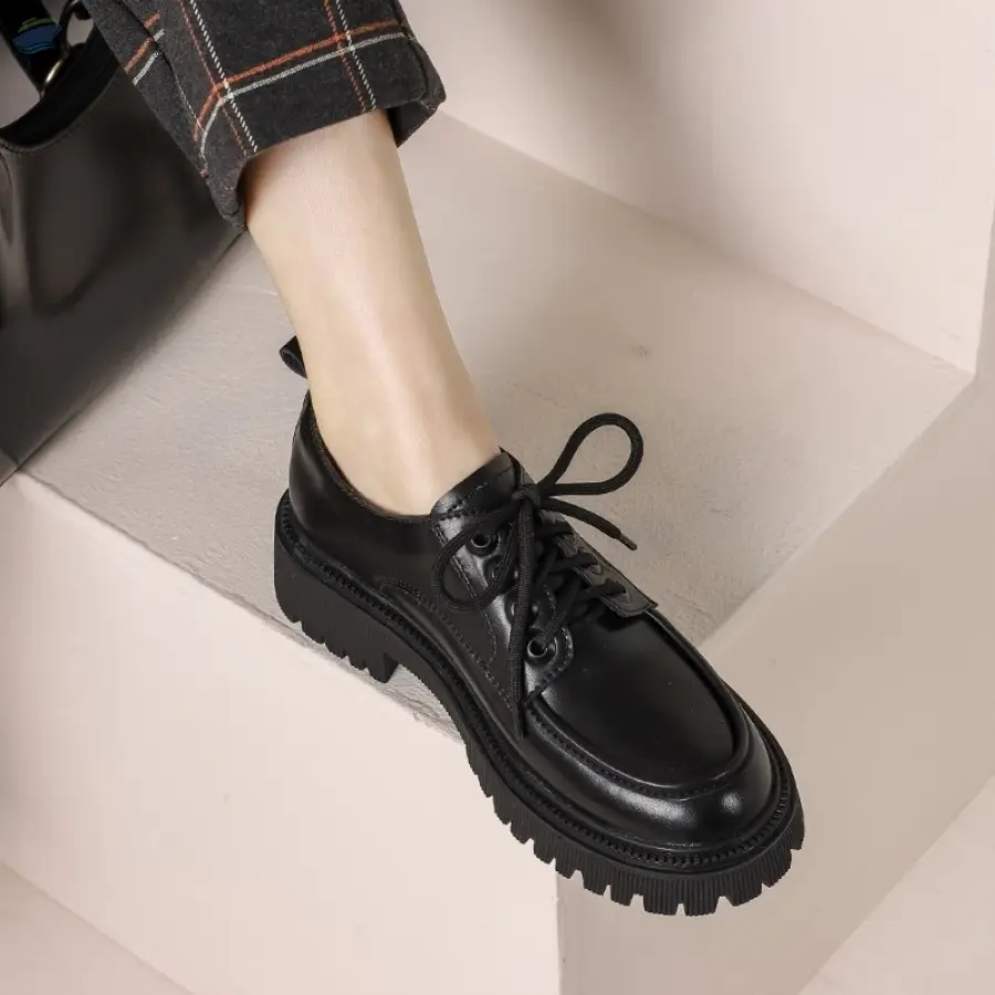 Lace-Up All-Match Thick-Soled Leather Loafers