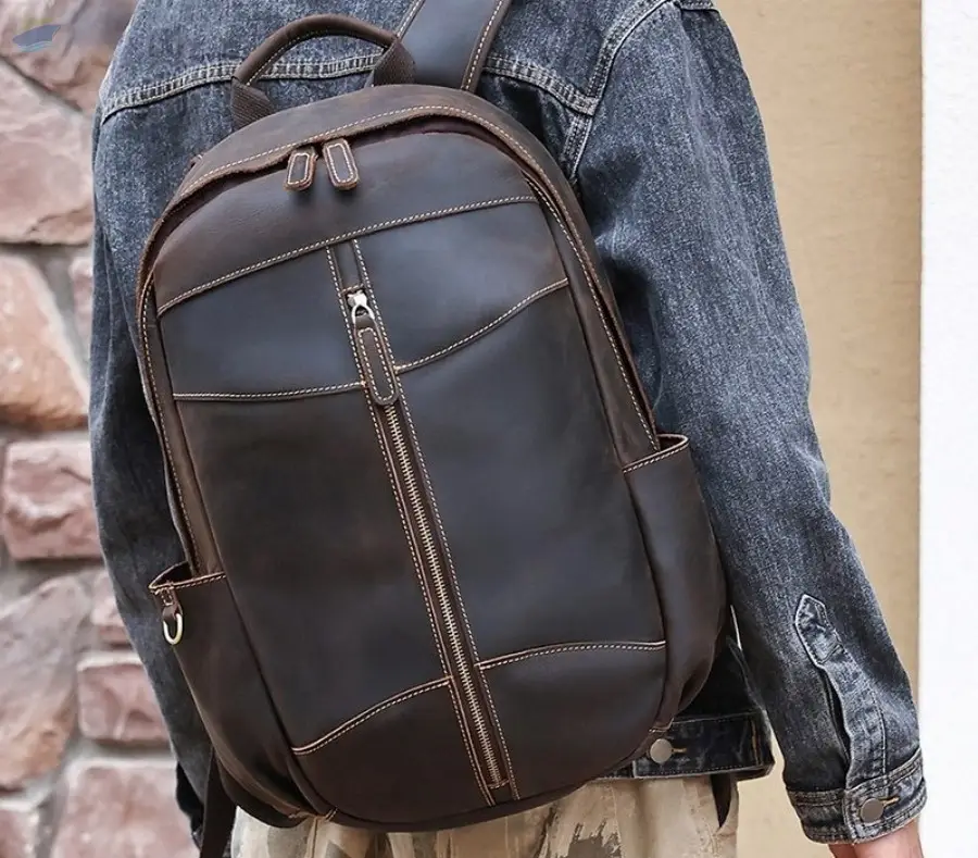 Men's Leather Retro Business Computer Backpack