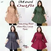 Drawstring Plain/Plain Flax/Cotton tunic