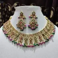 24 Carat Gold Plated Jadau Necklace Set
