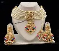 Gold Plated Navratan Jadau Choker With Tikka