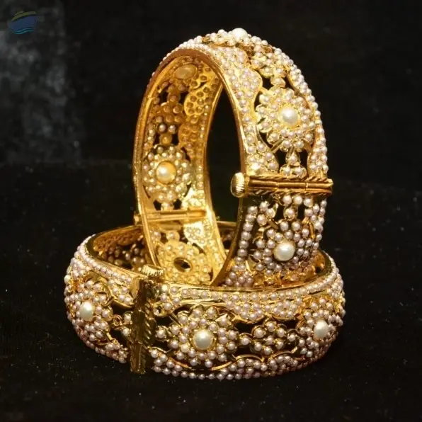 24kt Gold polished White Jadau Bangles