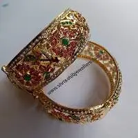 Gold Plated Ruby Green Party Wear Kade/Bangles