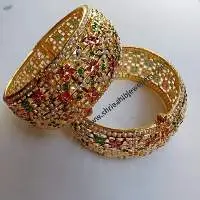 Ruby Green Punjabi Jadau Kade/Bangles