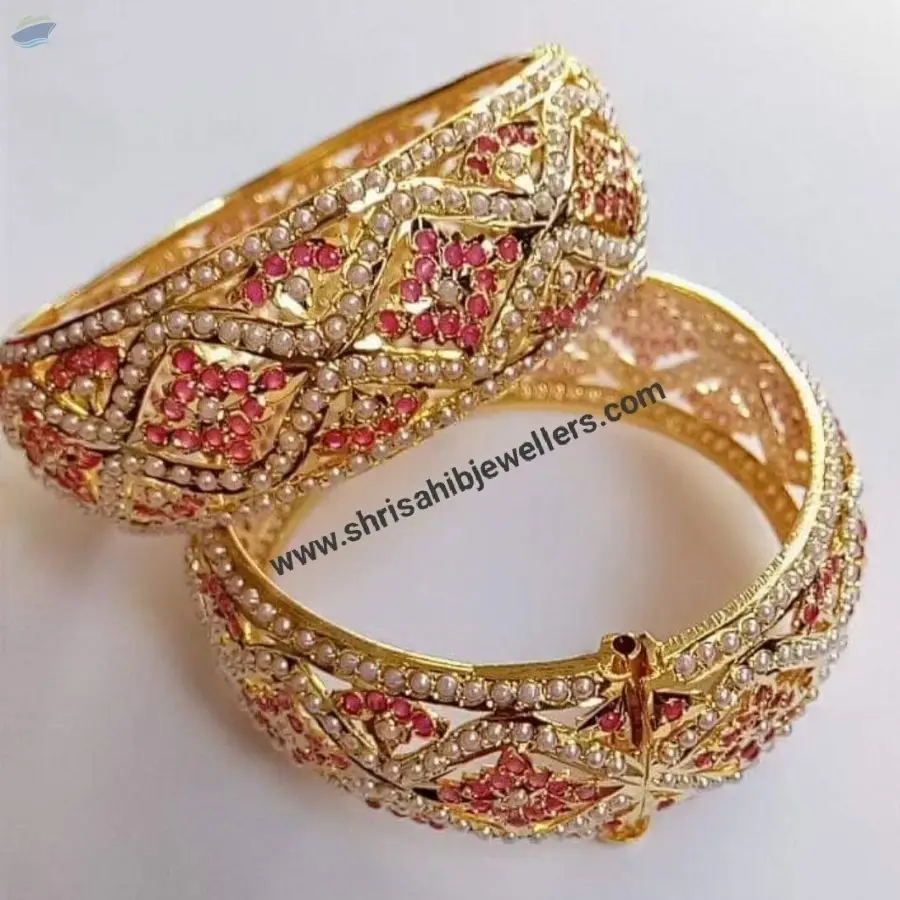 Gold Plated Ruby White Kade/Bangles