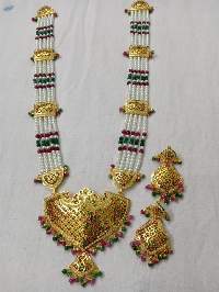 Beautiful Jadau Rani Har in Ruby Green