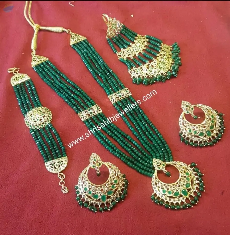 Gold Plated Traditional Jadau Green Rani Har