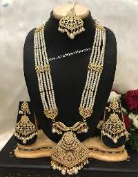 Gold Finishing Jadau White Rani Har With Tikka