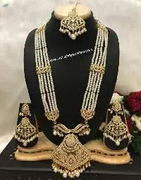 Gold Finishing Jadau White Rani Har With Tikka