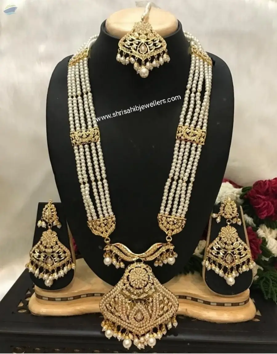 Gold Finishing Jadau White Rani Har With Tikka
