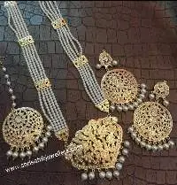 Gold Plated Party Wear White Pearls Rani Har