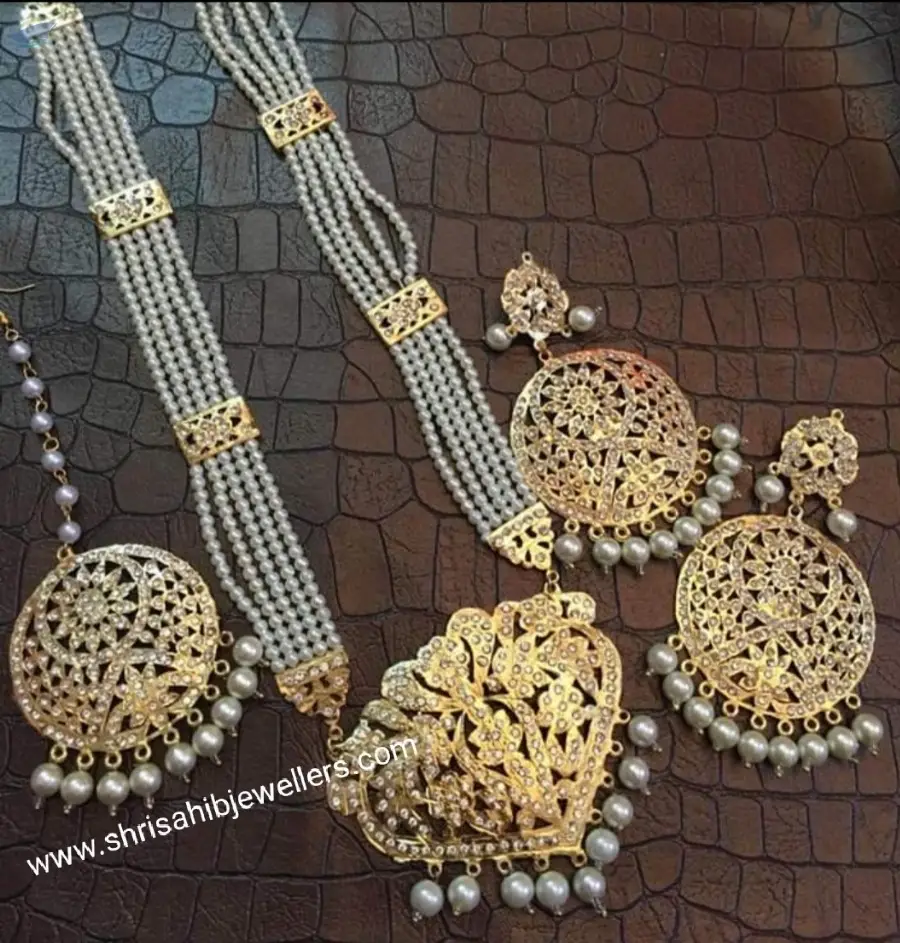 Gold Plated Party Wear White Pearls Rani Har