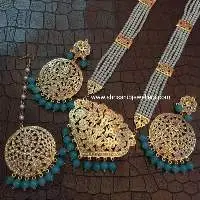 Punjabi Jadau Gold Plated Rani Har Blue Pearl