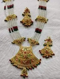 Gold Plated Jadau Rani Haar Red Green Pearls