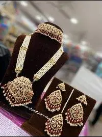 Gold Plated Ruby White Pearl Rani Har
