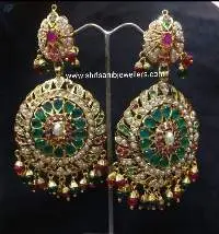 Gold Plated Ruby Green Jadau Earrings
