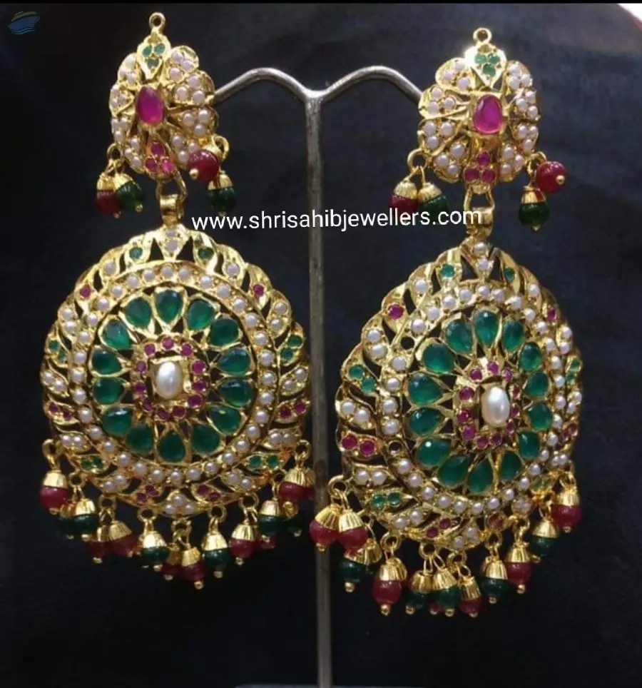 Gold Plated Ruby Green Jadau Earrings