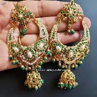 Gold Plated Punjabi Jadau Green White Earring