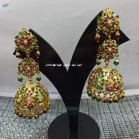 Ruby Green Gold Plated Long Jumki
