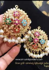 Light Weight Navratan Jadau Round Earrings