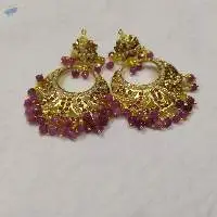 Gold Plated Jadau Earings with Red white Pearls