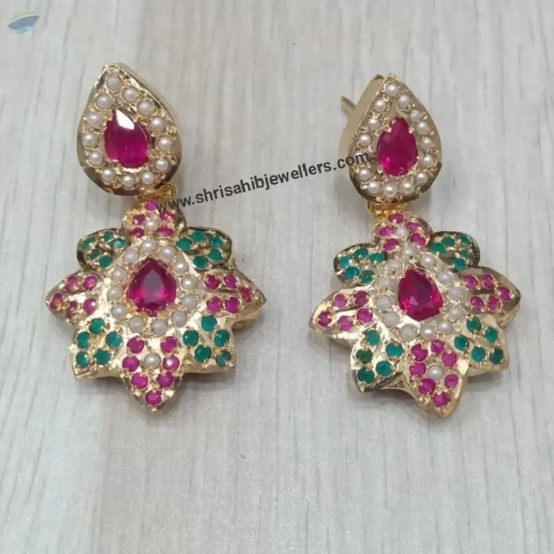 Gold Plated Ruby Green Punjabi Earrings