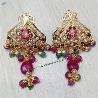 Gold Plated Ruby Green Punjabi Jadau Earrings