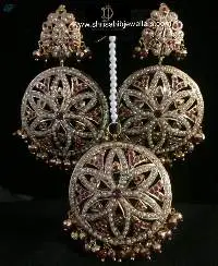 Gold Plated Punjabi Jadau Earrings With Tikka