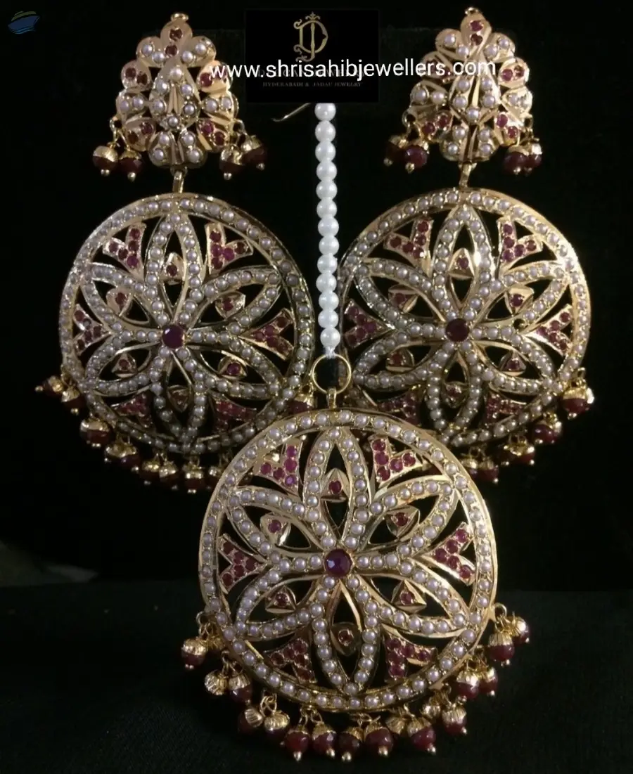 Gold Plated Punjabi Jadau Earrings With Tikka