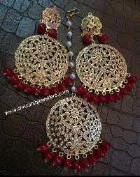 Gold plated Mehroon Pearl Earring With Tikka