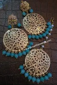 Earring With Tikka Sky blue Pearl Gold Finishing