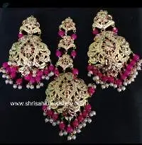 Ruby White Gold Plated Earrings With Long Tikka
