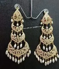 Long Jadau Traditional Earrings +tikka set