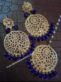 Blue Pearl Jadau Earring With Tikka