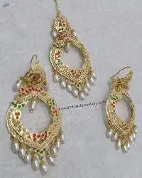Traditional Punjabi Jadau Earrings +Tikka Set
