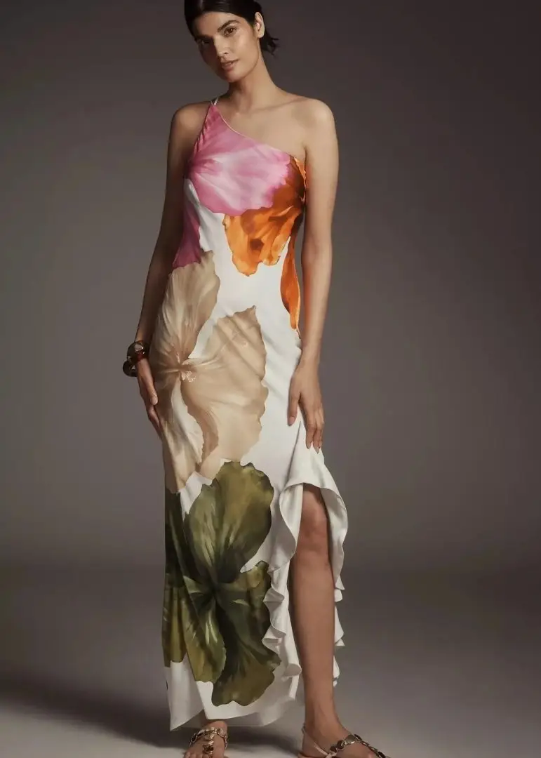 Fashionable Multiprint Flare Ruffle Dress