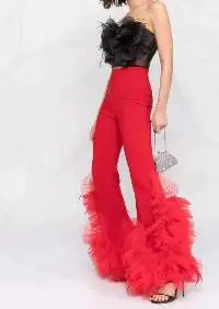 Fashionable Women Red Tulle Pants