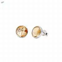 Round 925 Sterling Silver Citrine Stud Earrings