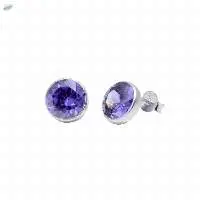 Round 925 Sterling Silver Blue Cz Stud Earrings