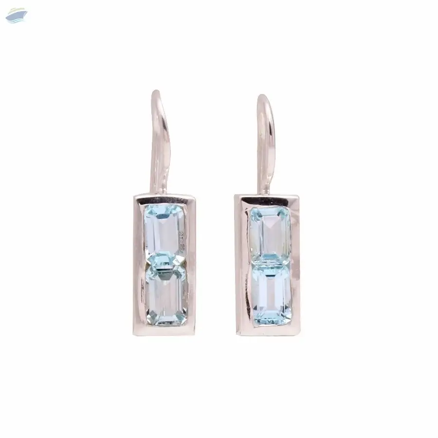 Silver Long Blue Topaz Earrings