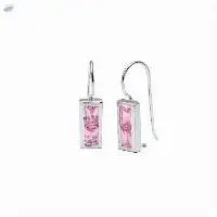 Silver Long Pink Cubic Zirconia Earrings