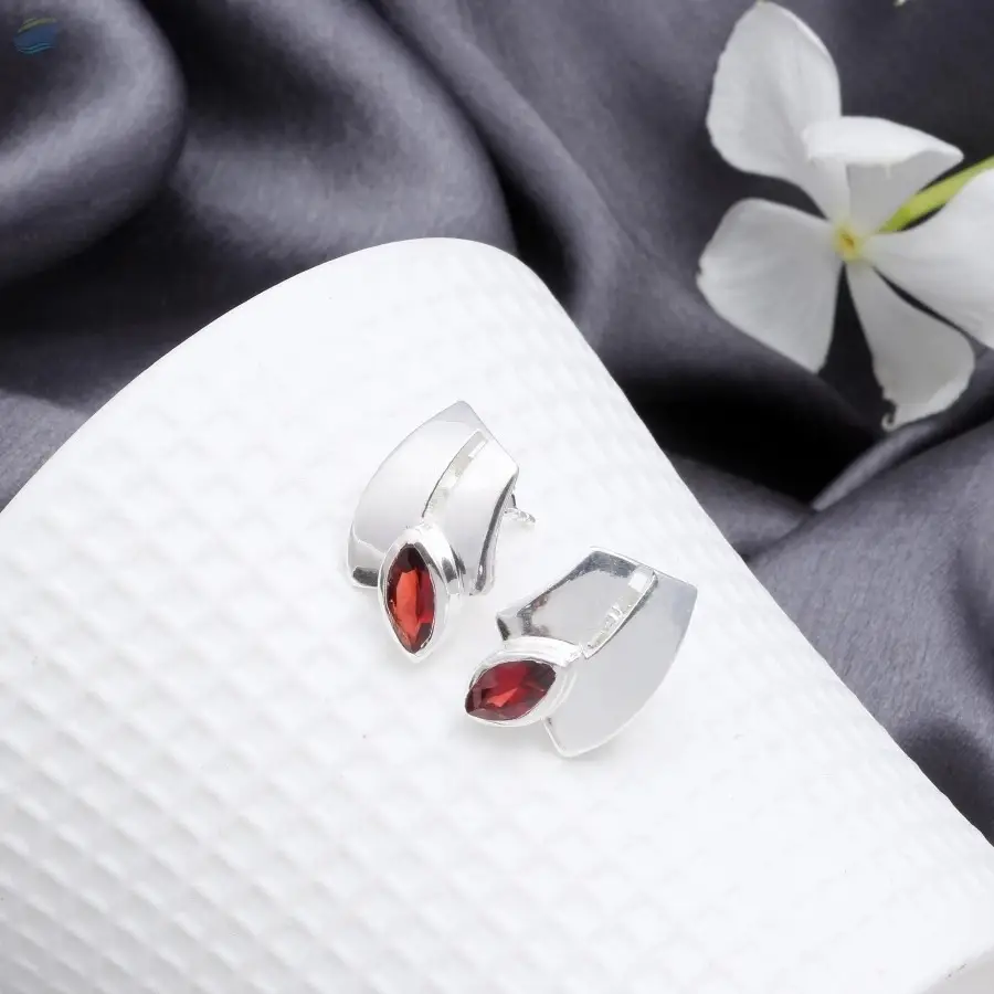 925 Sterling Silver Garnet Stud Earrings